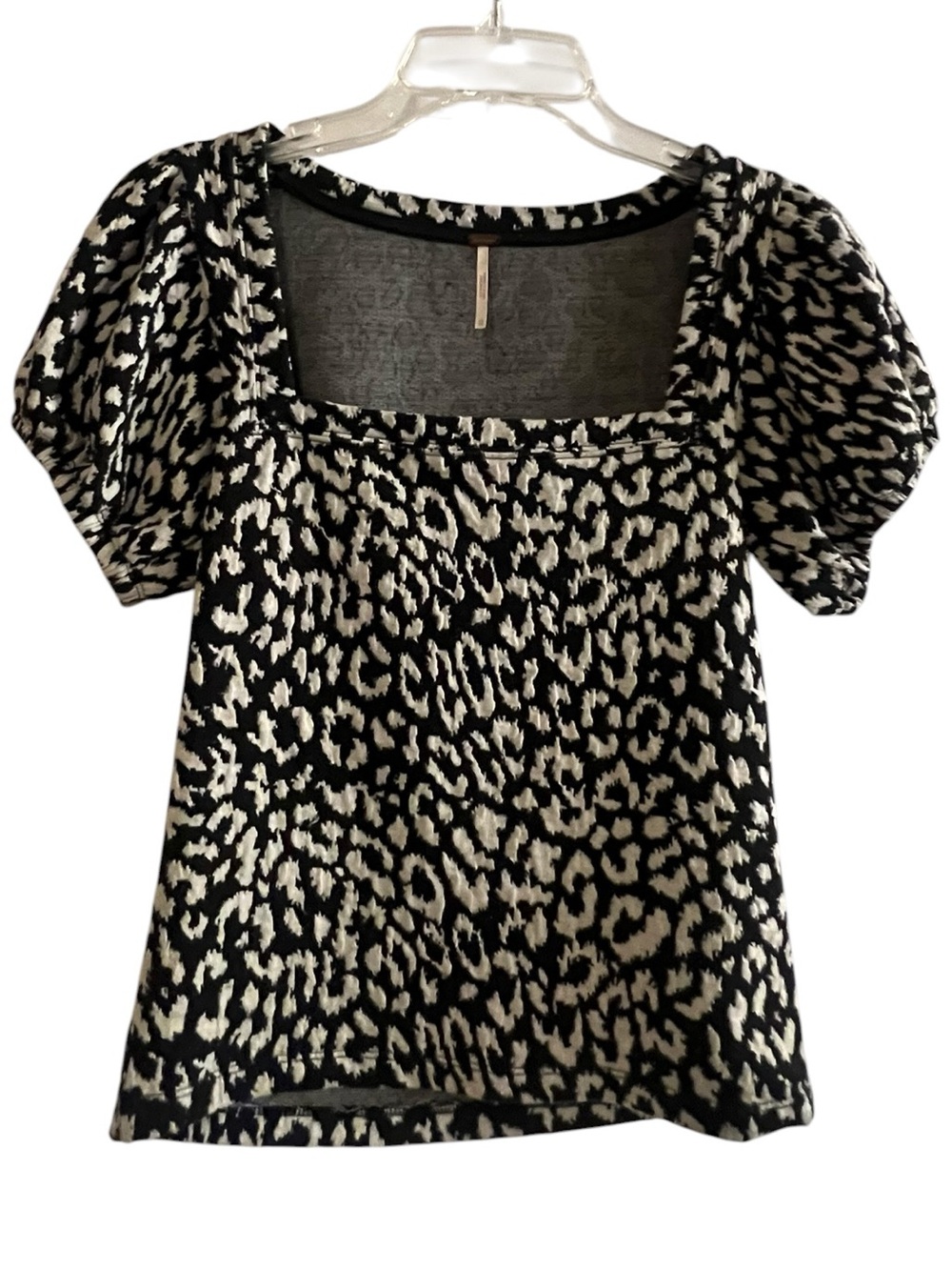 Free People Square Neck Puff Sleeve Top Animal Print XS